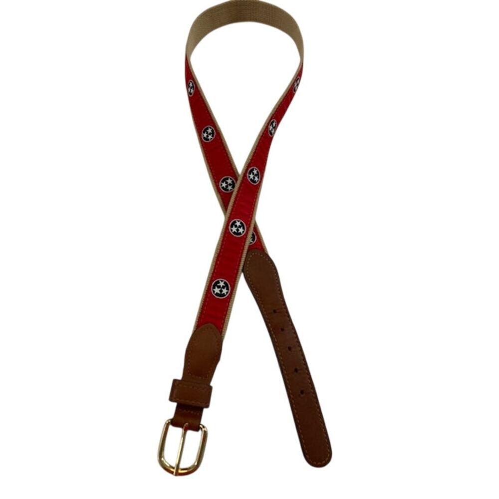 Zep-Pro Tennessee Tri-Star Ribbon Belt/Red W/Brown Leather tabs